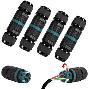 Ccykxa - Pack of 4 IP68 Waterproof Electrical Connector - 3-Pin Connector for Ø5-12mm Diameter Cable, Outdoor Junction Box for Garden and Underground