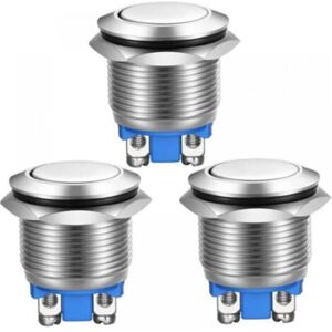 MCBOSON 3pcs Momentary Push Button Stainless Steel Screw Terminals Waterproof Button 19mm 2A 12V/24V/125V/250V (Flat Head) MCBOSON 3pcs Momentary Push Button Stainless Steel Screw Terminals Waterproof Button 19mm 2A 12V/24V/125V/250V (Flat Head)