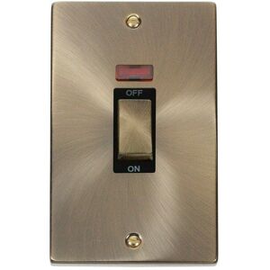 Se Home - Antique Brass 2 Gang Ingot Size 45A Switch With Neon - Black Trim Se Home - Antique Brass 2 Gang Ingot Size 45A Switch With Neon - Black Trim