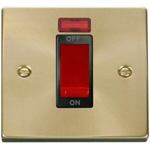 Se Home - Satin / Brushed Brass 1 Gang Size 45A Switch With Neon - Black Trim Se Home - Satin / Brushed Brass 1 Gang Size 45A Switch With Neon - Black Trim