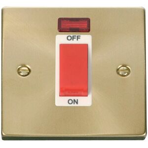 Se Home - Satin / Brushed Brass 1 Gang Size 45A Switch With Neon - White Trim Se Home - Satin / Brushed Brass 1 Gang Size 45A Switch With Neon - White Trim