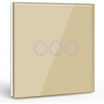 BEIJIYI 3 Gang 1 Way Touch Switch, Gold Light Switch with LED Display, Crystal Glass Panel Touch Switch with Touch Sensor, No Neutral Wire BEIJIYI 3 Gang 1 Way Touch Switch, Gold Light Switch with LED Display, Crystal Glass Panel Touch Switch with Touch Sensor, No Neutral Wire