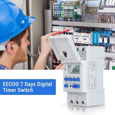TORMATOR AC 12V 15A Timer Relay, Rail Mounted Digital LCD Display, Programmable Industrial Timer, 16 Switching Groups for Electronic Timers for Household TORMATOR AC 12V 15A Timer Relay, Rail Mounted Digital LCD Display, Programmable Industrial Timer, 16 Switching Groups for Electronic Timers for Household
