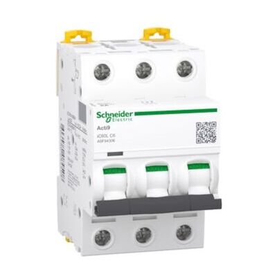 Schneider Electric A9F94306 Circuit Breaker - 3P, 6A, C Curve - DIN Mount Schneider Electric A9F94306 Circuit Breaker - 3P, 6A, C Curve - DIN Mount