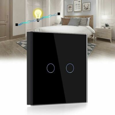 VOLAVO Toggle Switch,Black 2 Gang 2 Way Light Switch with led Display Light,Tact Switch with Touch Sensor Crystal Glass Panel-No Neutral Wire VOLAVO Toggle Switch,Black 2 Gang 2 Way Light Switch with led Display Light,Tact Switch with Touch Sensor Crystal Glass Panel-No Neutral Wire