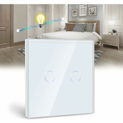 Linghhang - Toggle Switch,White 2 Gang 2 Way Light Switch with led Display Light,Tact Switch with Touch Sensor Crystal Glass Panel-No Neutral Wire Linghhang - Toggle Switch,White 2 Gang 2 Way Light Switch with led Display Light,Tact Switch with Touch Sensor Crystal Glass Panel-No Neutral Wire