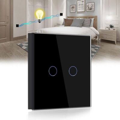 TINOR Touch Switch, Black 2 Gang 2 Way Light Switch with led Display Light, Touch Switch with Touch Sensor Crystal Glass Panel-No Neutral Wire TINOR Touch Switch, Black 2 Gang 2 Way Light Switch with led Display Light, Touch Switch with Touch Sensor Crystal Glass Panel-No Neutral Wire