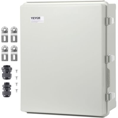VEVOR Outdoor Electrical Junction Box, 20.87 x 16.92 x 7.87 in, ABS Plastic Electrical Enclosure Box with Hinged Cover Stainless Steel Latch, IP67 VEVOR Outdoor Electrical Junction Box, 20.87 x 16.92 x 7.87 in, ABS Plastic Electrical Enclosure Box with Hinged Cover Stainless Steel Latch, IP67