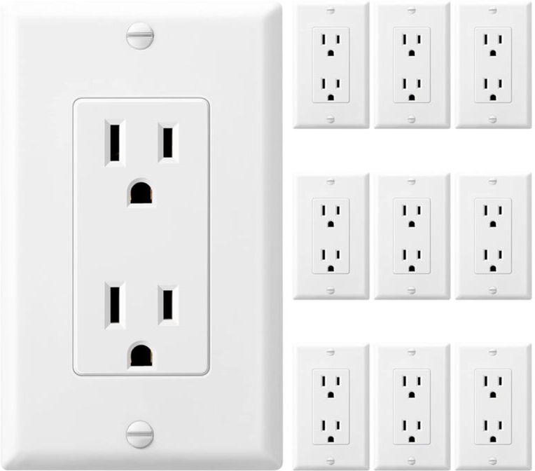 TLILY 10 Pack Tamper-Resistant Electrical Outlet Decorator Receptacle with Wall Plate, 15A 125V, Self-Grounding