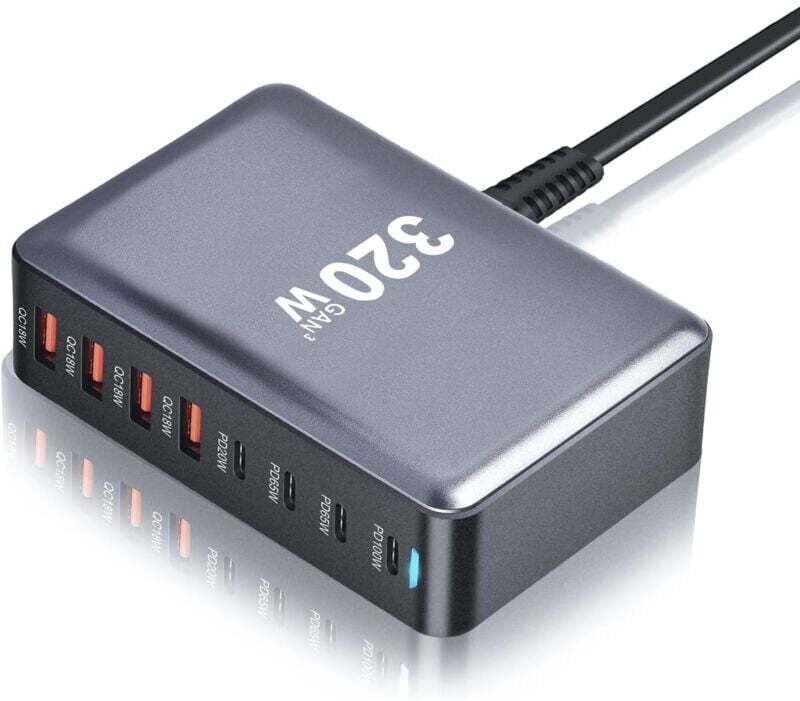 YMYNY 320W GaN iii Fast Charging Station, 8 Port usb c Hub, pd Charger Block, Portable Wall Power Adapter with 4 usb-c + 4 usb-a Ports, 100W for MacBook