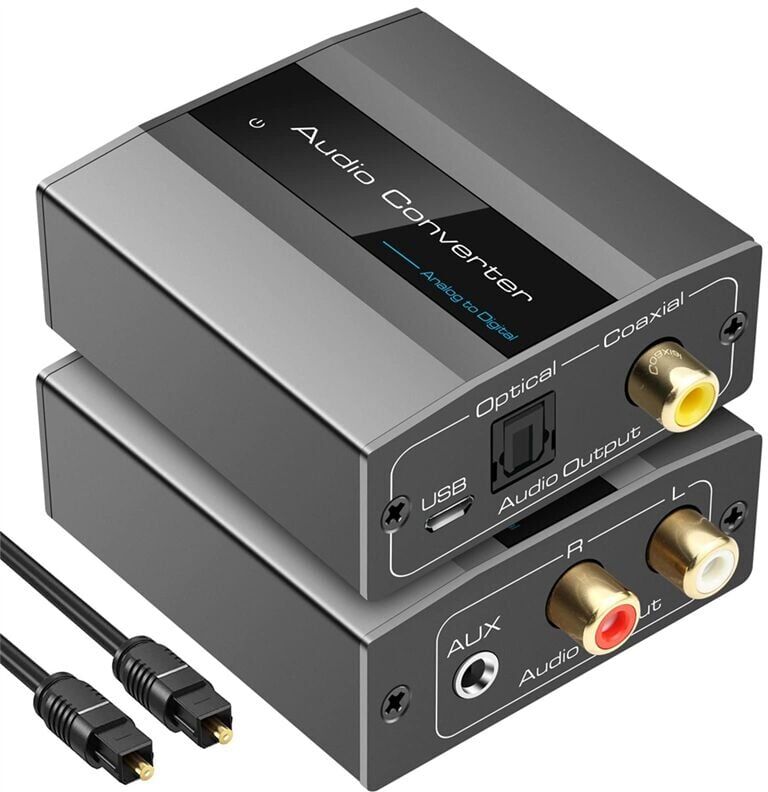 TLILY Analog to Digital to Optical Audio Converter with Toslink Digital Cable and Coaxial Adapter