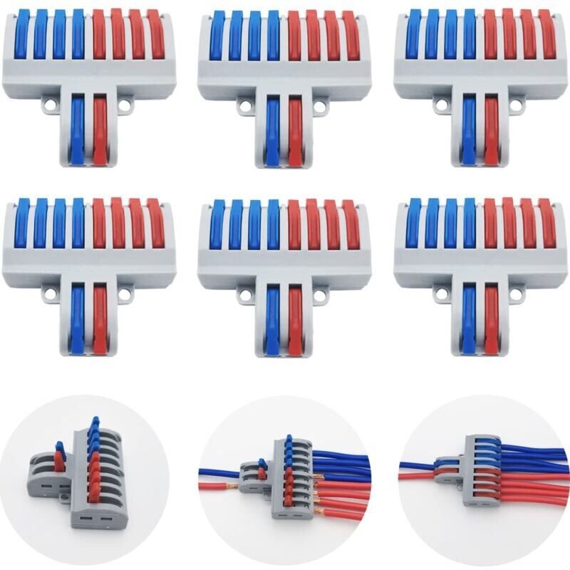 MEMKEY Terminal Blocks, SPL-82 6-Piece Electrical Connectors, Lever Nut Wire Connector, Compact Wire Connector (2 in 8 out)