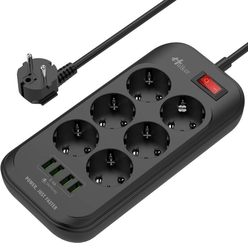MEMKEY Usb Power Strip with 6 Outlets, 4 usb Ports, Surge Protector, Electrical Power Strip with 2m Cable, eu Plug
