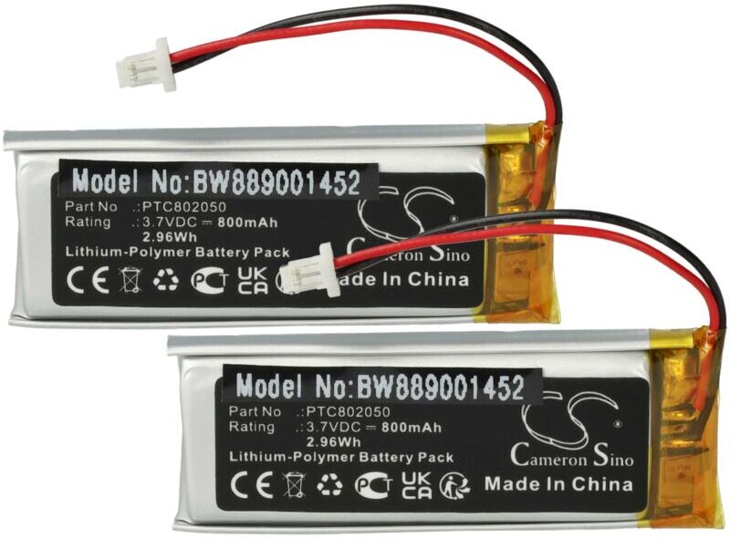 vhbw 2x Battery compatible with Sena GT-Air II, J-Cruise II, SHOEI Neotec II Wireless Headset Headphones (800 mAh, 3.7 V, Li-polymer)
