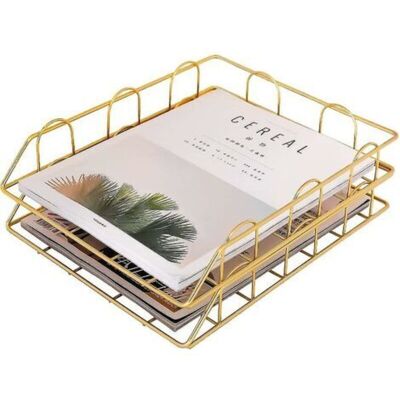 SNQ Gold Wire Desk Organizer, Letter Tray, Document Tray SNQ Gold Wire Desk Organizer, Letter Tray, Document Tray