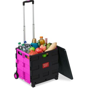 Shopping Trolley, Foldable, Up to 35 kg, 50 l, with Telescopic Handle, Transport Cart, 2 wheels, Pink/Black - Relaxdays