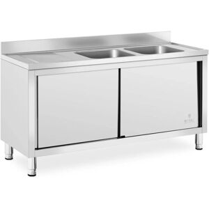 ROYAL CATERING Stainless Steel Commercial Kitchen Sink Base Cabinet 2 Basins 400x400x250 mm