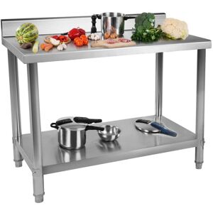 ROYAL CATERING Stainless Steel Work Table Commercial Kitchen Prep Table Shelf Upstand 100x70cm