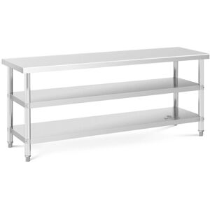 ROYAL CATERING Stainless Steel Work Table Kitchen 200 x 90 x 5 cm 2 Shelves Adjustable Feet