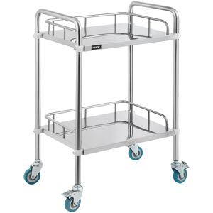 VEVOR 2-Layer Lab Medical Cart Stainless Steel 4 Universal Wheels Trolley Cart Lab Medical Equipment Cart Trolley for Lab Hospital Clinics 56.9 x 38.4 x