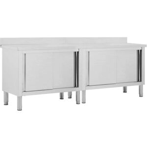 Work Tables with Sliding Doors 2pcs 240x50x(95-97)cm Stainless Steel Vidaxl