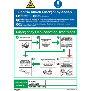 Loops - 10x electric shock action Health & Safety Sign Rigid Plastic 450 x 600mm Warning