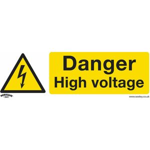 Loops - 1x danger high voltage Health & Safety Sign - Rigid Plastic 300 x 100mm Warning