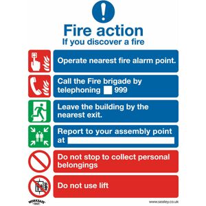 LOOPS 1x fire action & lift Health & Safety Sign - Rigid Plastic 200 x 250mm Warning