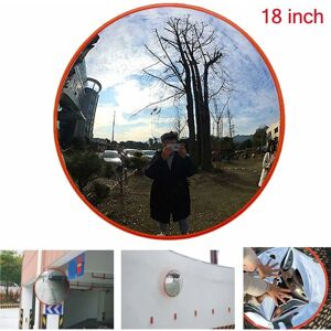 Day Plus - Convex Road Safety Mirror, Diameter 18inch 45cm Wide View Angle, Polycarbonate Unbreakable Traffic Mirror Orange for Blind Spot Security