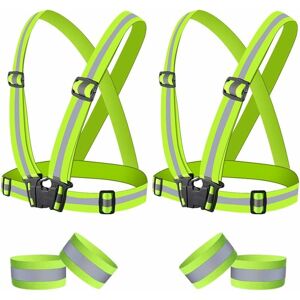LANGRAY 6 Safety Vest, Reflective Vests, 2 Safety Yellow Vests, 4 Reflective Armbands, Night Running, Walking, Cycling and Motorcycle Riding, Adults and