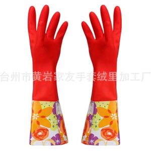 Langray - Rubber Latex Waterproof Dishwashing Gloves,Long Cuff and Flock Lining Household Cleaning Gloves 1 Pair Medium