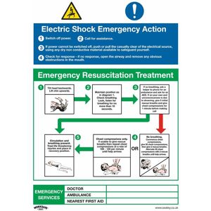 Sealey - Safe Conditions Safety Sign - Electric Shock Emergency Action - Rigid Plastic - Pack of 10 SS33P10