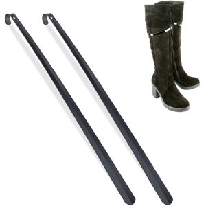 Shoehorn Set of 2, 70 cm Long, Metal Shoe Spoon, Stable, Hanging, Shoe Horn Aid for Boots, Helper, Black - Relaxdays