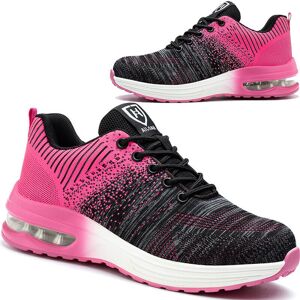 SNQ Men's and Women's Lightweight Safety Shoes, Breathable and Comfortable Work Shoes with Steel Toe Cap, Black and Pink, Size 40 SNQ Men's and Women's Lightweight Safety Shoes, Breathable and Comfortable Work Shoes with Steel Toe Cap, Black and Pink, Size 40
