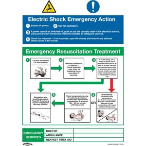 Sealey - SS33P1 Worksafe® Electric Shock Emergency Action Safety Sign - Rigid Plastic Sealey - SS33P1 Worksafe® Electric Shock Emergency Action Safety Sign - Rigid Plastic