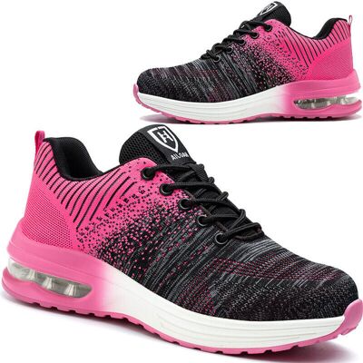 SNQ Men's and Women's Lightweight Safety Shoes, Breathable and Comfortable Work Shoes with Steel Toe Cap, Black and Pink, Size 40 SNQ Men's and Women's Lightweight Safety Shoes, Breathable and Comfortable Work Shoes with Steel Toe Cap, Black and Pink, Size 40