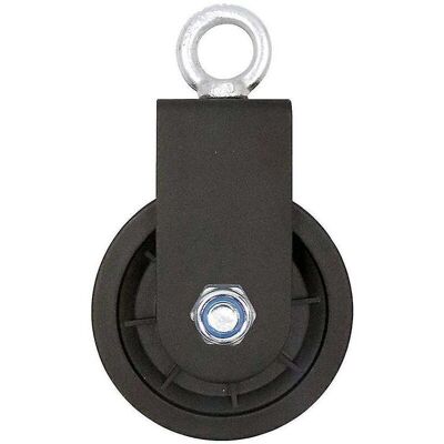 Swivel pulley block, single pulley block with U-shaped mounting bracket, swivels lifting pulley rollers. Swivel pulley block, single pulley block with U-shaped mounting bracket, swivels lifting pulley rollers.