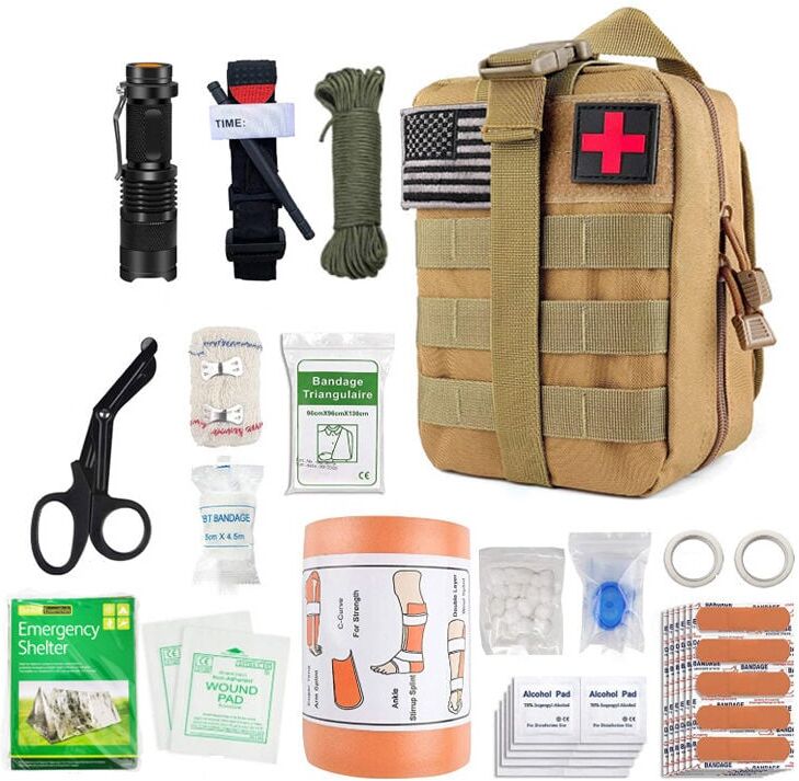 Ikodm - Promotion Complete military tactical first aid kit Assembled in france ce standards + small kit + shoulder strap + tick remover + survival
