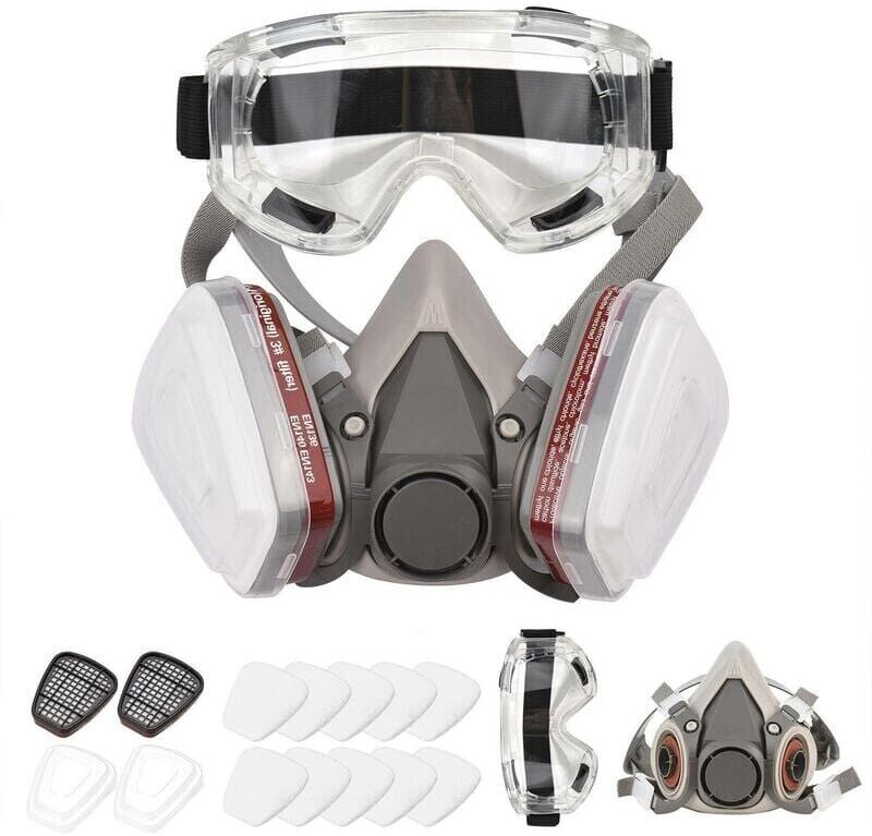 MUMU Reusable Respirator Half Facepiece 6200 Gas Mask Respiratory Protection Respirators with Safety Glasses for Painting Organic Steam Welding Polishing