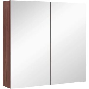 63Wx60H cm Double Door Wall-Mount Bathroom Mirrored Cabinet Medicine - Walnut brown - Kleankin