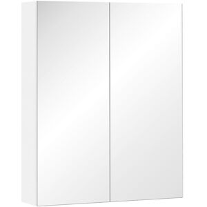 Wall Mounted Mirror Cabinet Storage Cupboard Shelf Bathroom Double Door 60Wx15Dx75H (cm) - White - Homcom