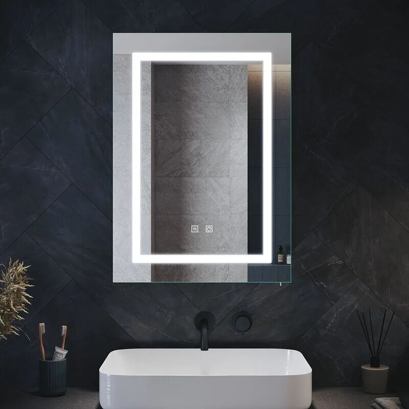 ELEGANT Bathroom Cabinet with Shaver Socket Bathroom Mirror Cabinet, Soft Close Bathroom Mirror Cabinet with Demister Pad Stainless Steel 500x700x130mm