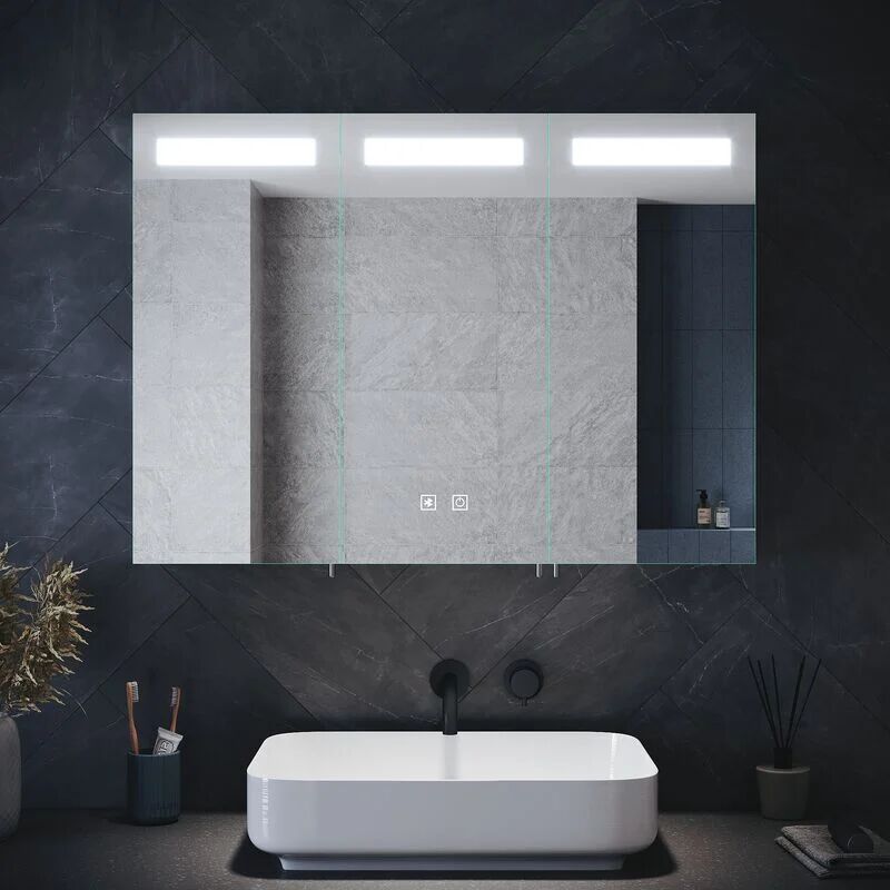 Elegant - Bathroom Cabinet with Shaver Socket Bathroom Mirror Cabinet, Bluetooth Speakers Sensor Light-On Buffer Adjustment Stainless Steel Cupboard