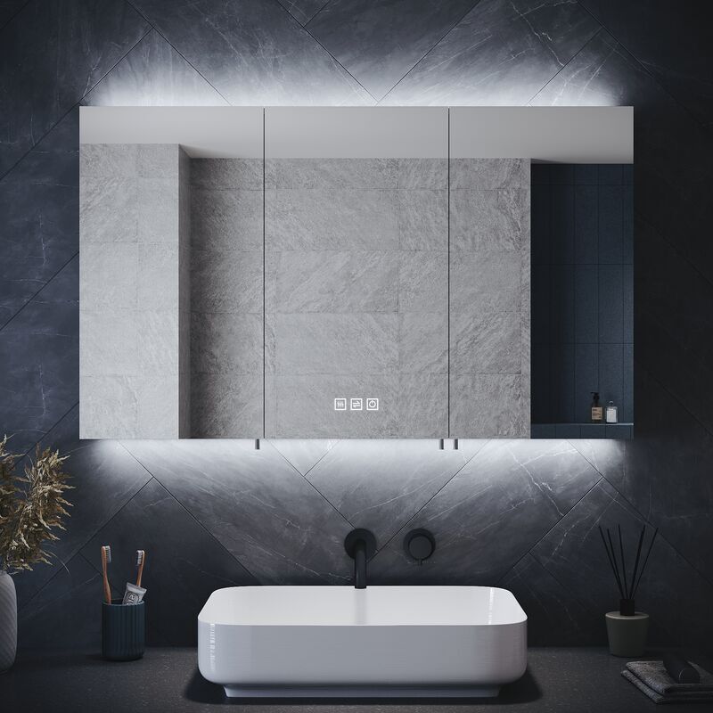 Bathroom Cabinet with Shaver Socket Bathroom Mirror Cabinet, Demister Pad + 3 Lighting Modes Dimmable led Illumiated 1000x600mm - Elegant