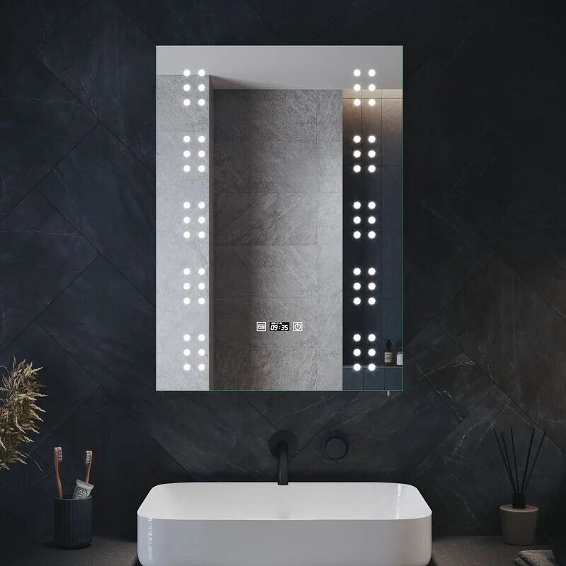 Bathroom Cabinet with Shaver Socket Bathroom Mirror Cabinet, Anti Fog Stainless Steel, Clock Display 500x700x130mm - Elegant