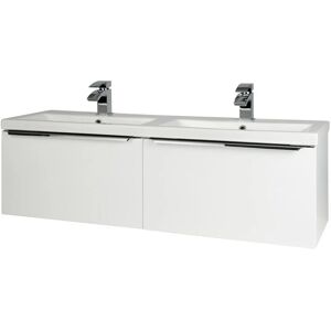 CLIFTON BATHROOM CABINETS 1200mm Bathroom Wall Mounted Drawer Unit And Twin Ceramic Basin Gloss White (central) - Brassware Not Included