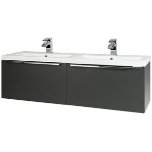 CLIFTON BATHROOM CABINETS 1200mm Bathroom Wall Mounted Drawer Unit And Twin Ceramic Basin - Matt Dark Grey (central) - Brassware Not Included