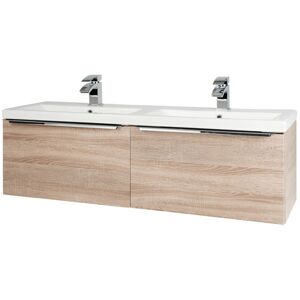 CLIFTON BATHROOM CABINETS 1200mm Bathroom Wall Mounted Drawer Unit And Twin Ceramic Basin Sonoma Oak (central) - Brassware Not Included