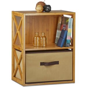 Bamboo Shelf with Basket, 2 Tiers, Freestanding Bathroom Rack, Folding Drawer, hwd: 54 x 42 x 29 cm, Brown - Relaxdays