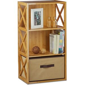 Bamboo Shelf with Basket, 3 Tiers, Freestanding Bathroom Rack, Folding Drawer, hwd: 80 x 42 x 29 cm, Brown - Relaxdays